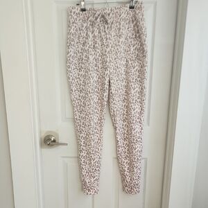 Tahari Cream and Pink Leopard Print Joggers